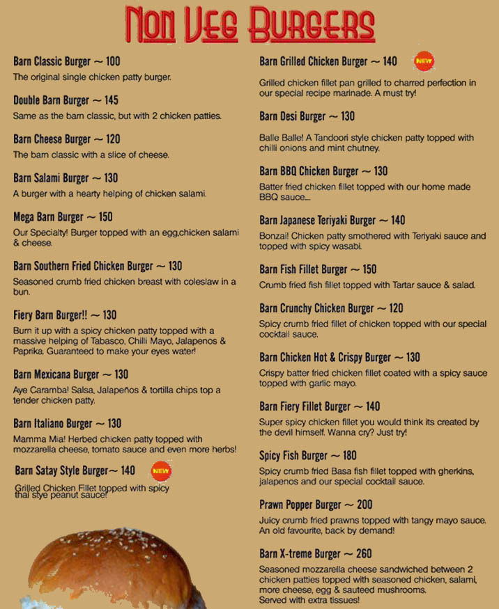 Menu Of The Burger Barn Cafe Koregaon Park Pune Pune Eazydiner