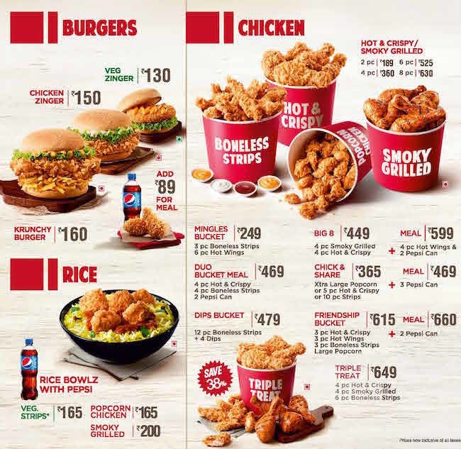 Menu Kentucky Fried Chicken Bucket Price Kfc Menu