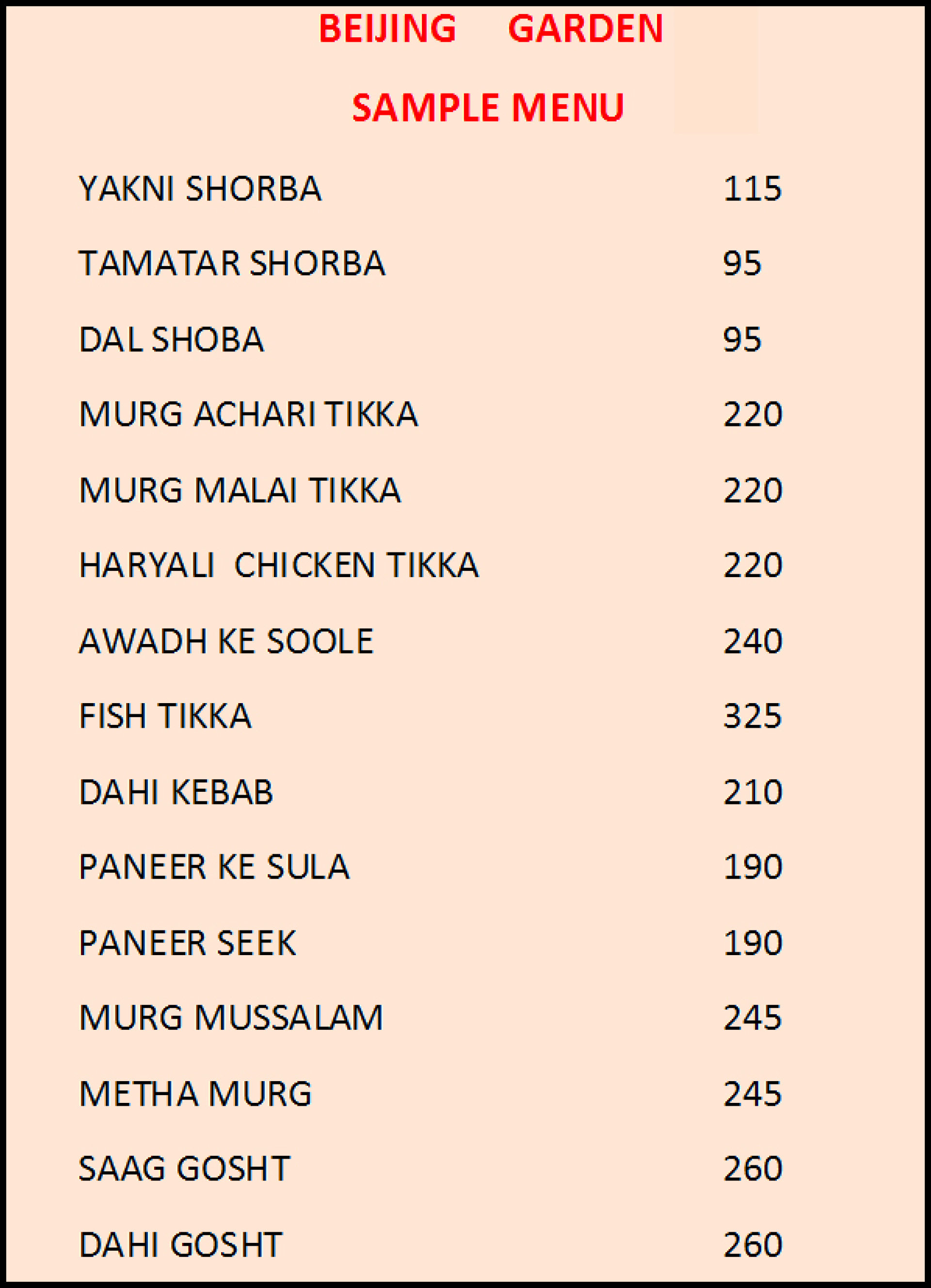 Menu Of Beijing Garden Sector 12 Faridabad Delhi Ncr Eazydiner