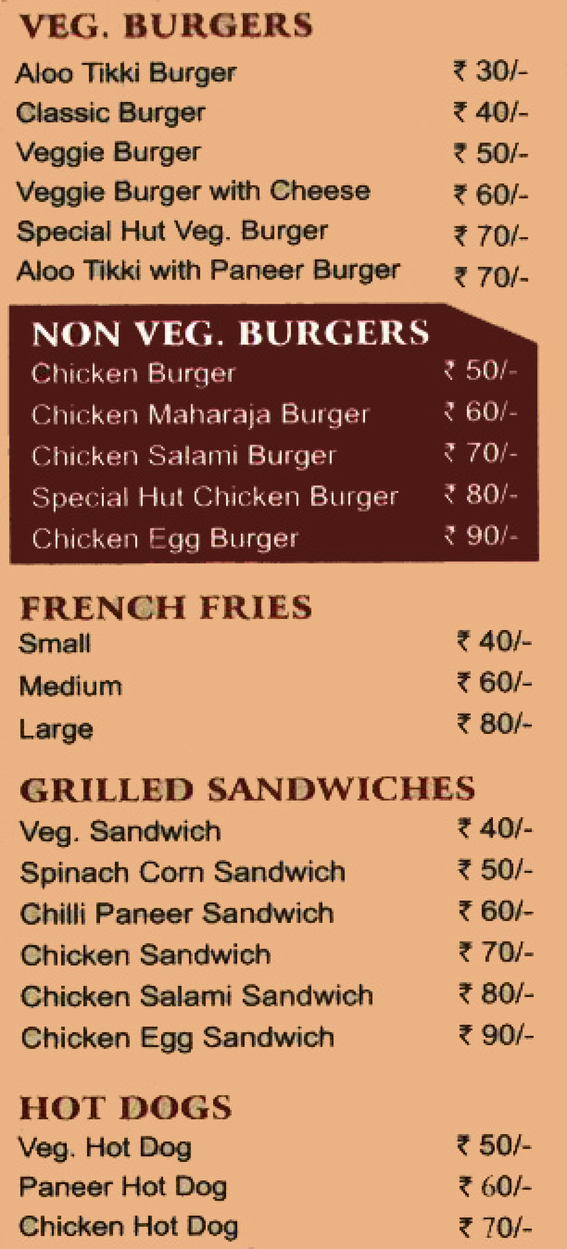 Menu Of Burger Hut Lajpat Nagar 2 South Delhi Delhi Ncr Eazydiner