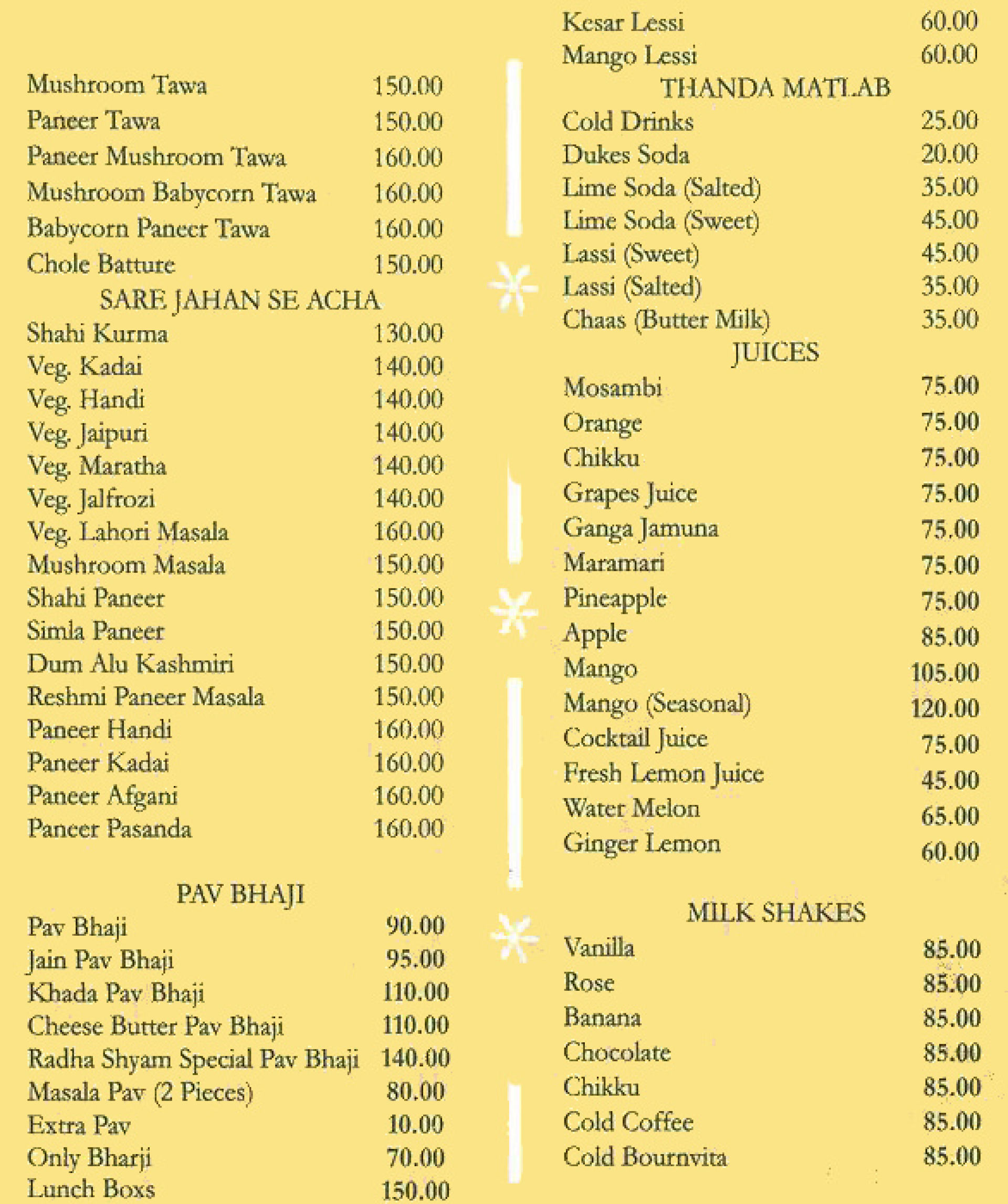 Menu of Radhe Shyam, Lower Parel, South Mumbai, Mumbai | EazyDiner