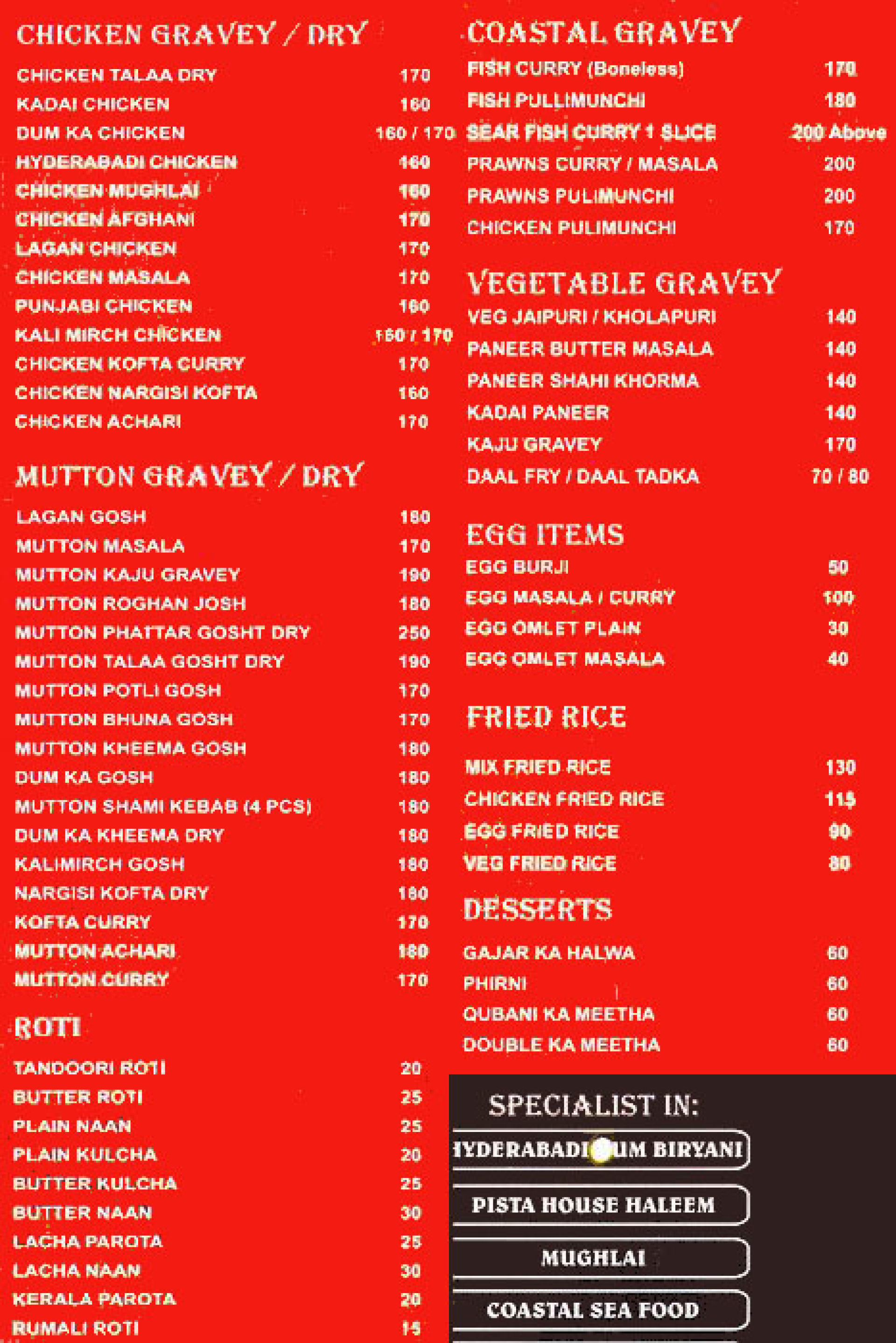 Menu of Pista House, Frazer Town, Central Bengaluru, Bengaluru | EazyDiner