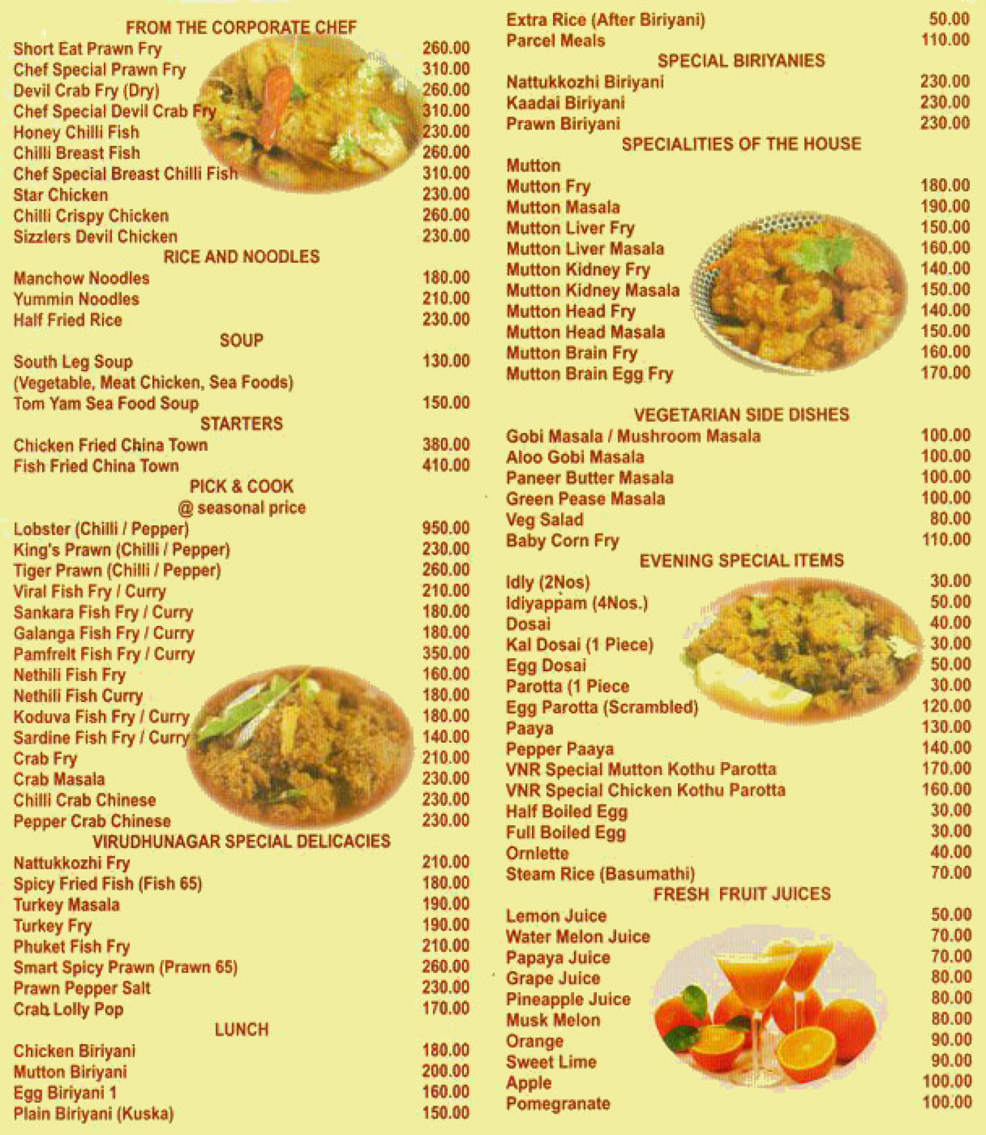 Chettinad Food Menu List