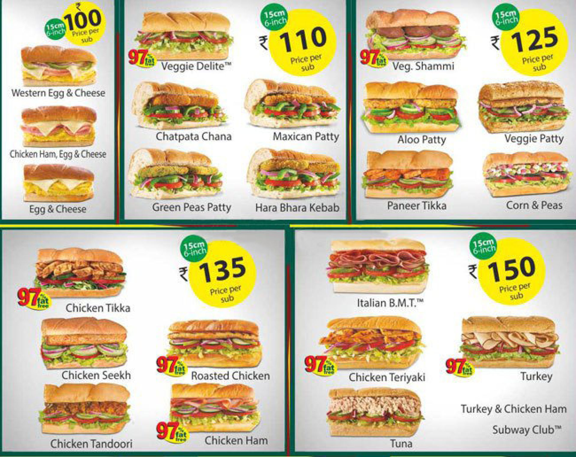 Menu of Subway Subway Menu, India Mall, New Friends Colony EazyDiner