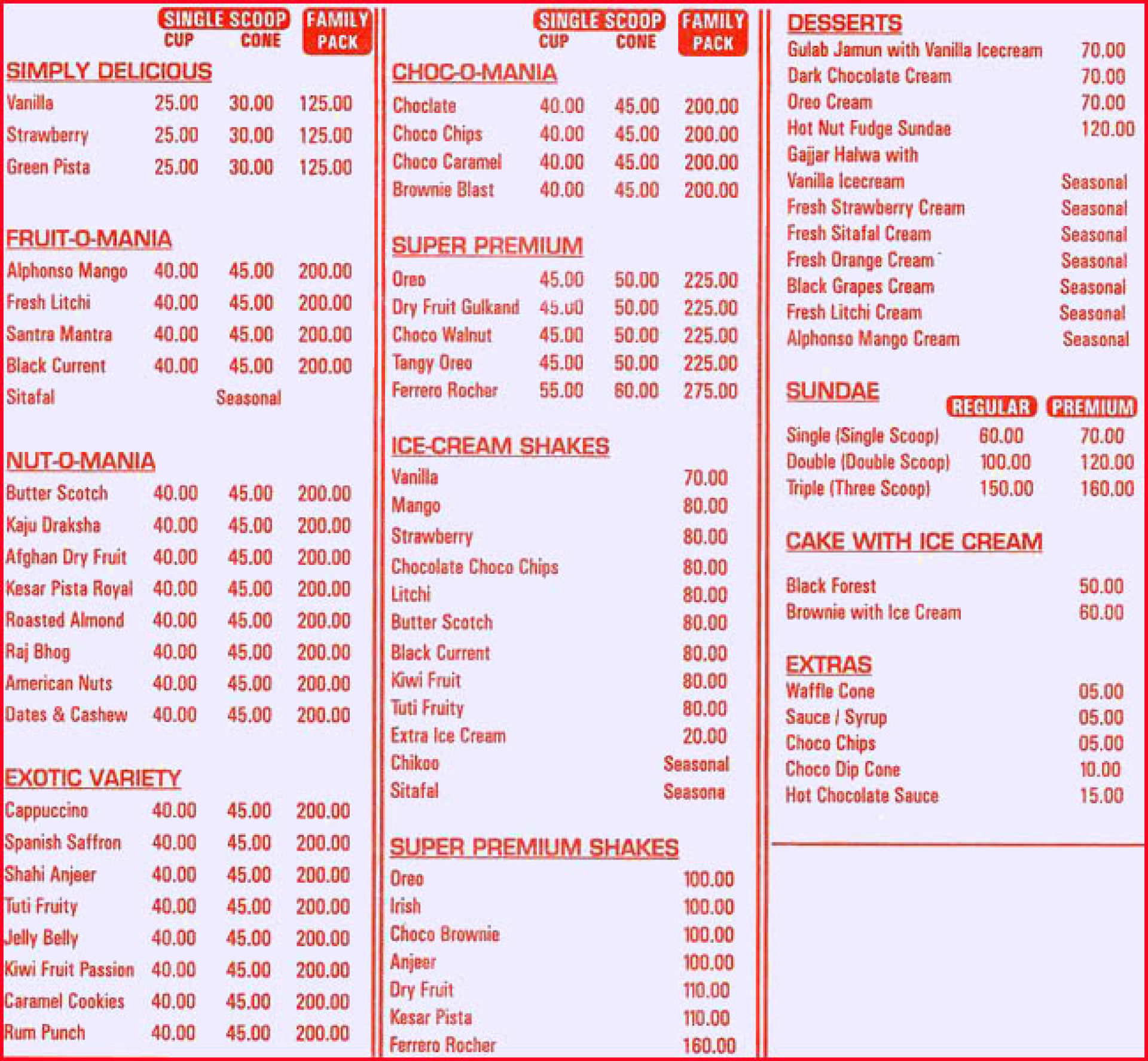 Menu Of Amul Ice Cream Parlour Chembur Central Mumbai Mumbai Eazydiner