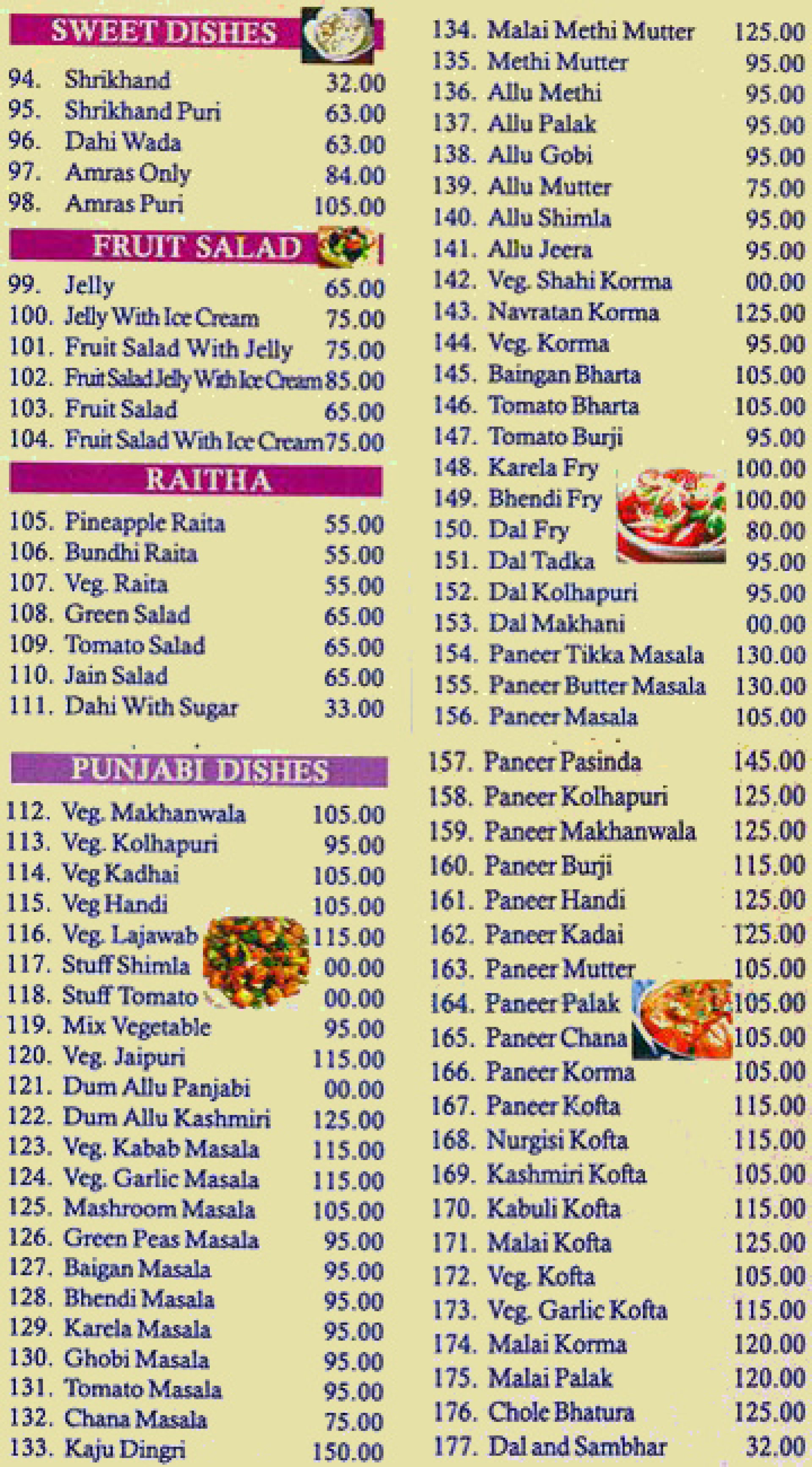 Menu of Prasadam Pure Veg Restaurant, Chakala, Andheri East, Western ...