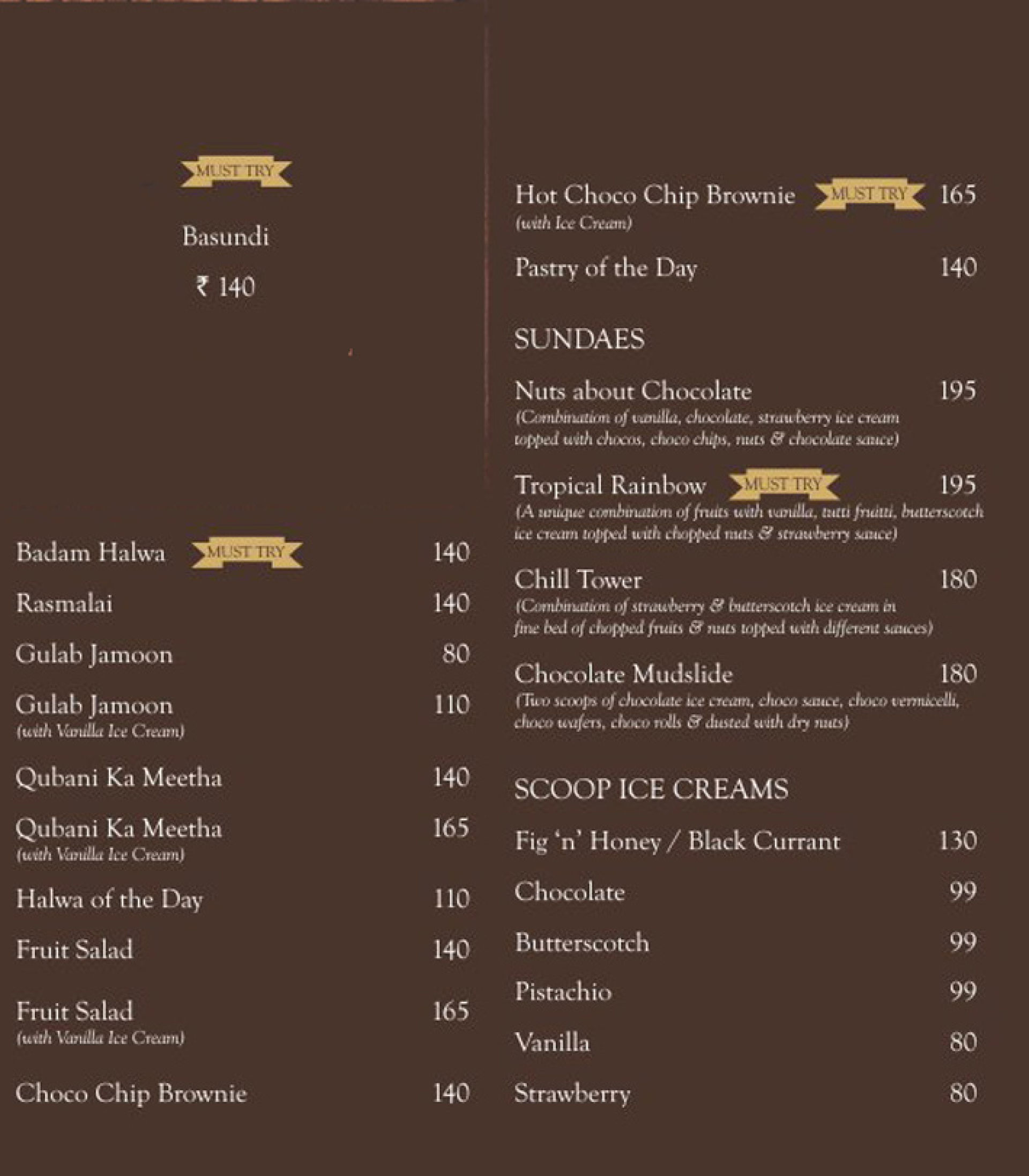 Menu Of Flavours Of Tmh - Taj Mahal Hotel, Jubilee Hills, Hyderabad 